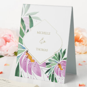 Elegantes Monogramm Wasserfarbe Floral Flieder Tischaufsteller