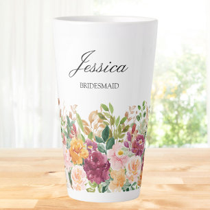 Elegantes Monogramm-Wasserfarben-Rosen-Blumengarte Milchtasse
