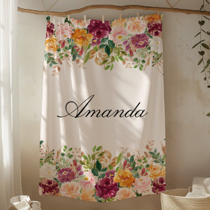 Elegantes Monogramm-Wasserfarben-Rosengarten-Blume Fleecedecke