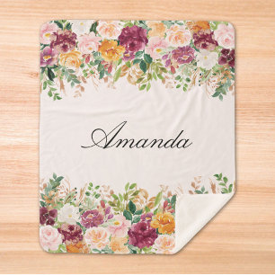 Elegantes Monogramm-Wasserfarben-Rosengarten-Blume Sherpadecke