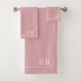Elegantes Monogramm Weißer Name Pink Badhandtuch Set