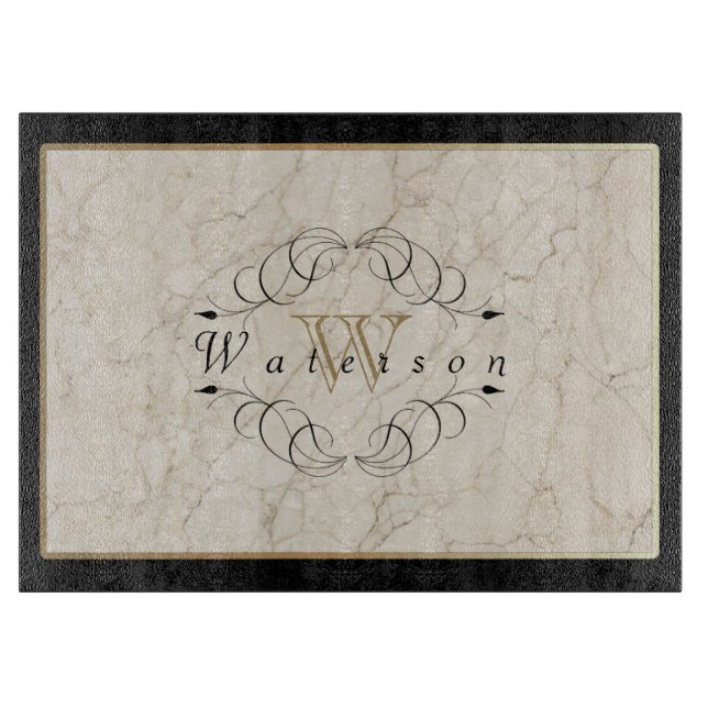 Elegantes Monogramm-weißes Schneidebrett (Vorderseite)