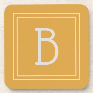 Elegantes, monogrammfarbenes Golden-Gelb und Off-W Getränkeuntersetzer