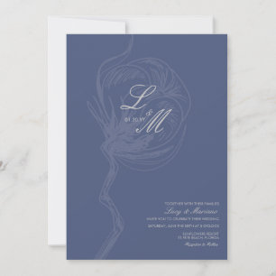 Elegantes monogrammiertes Baumwollblumen-Hochzeits Einladung