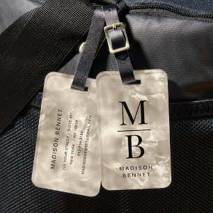 Elegantes monogrammiertes Elfenbein-Beige Gepäckanhänger