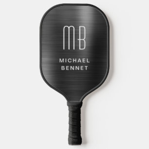 Elegantes monogrammiertes falsches schwarzes metal pickleball schläger