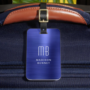 Elegantes, monogrammiertes, navyblaues, gebürstete gepäckanhänger