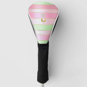 Elegantes, monogrammiertes Pastell-Pink und -Grün Golf Headcover