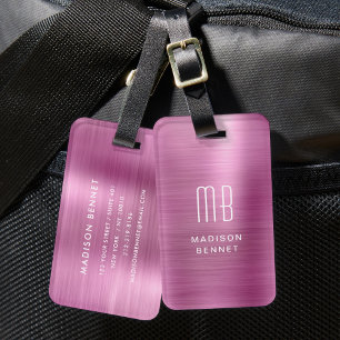 Elegantes monogrammiertes rosa metallisches gebürs gepäckanhänger