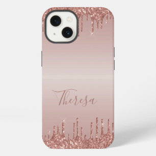 Elegantes monogrammiertes roségold-glitterndes Han iPhone Hülle