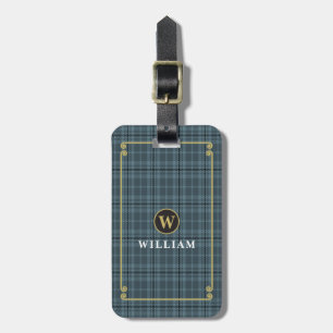 Elegantes monogrammiertes Schwarz-Gold-Würfelkarom Gepäckanhänger