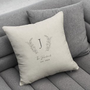 Elegantes monogrammiertes schwarzes und weißes Nam Kissen