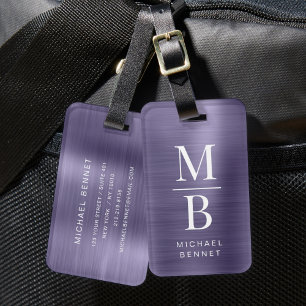 Elegantes monogrammiertes violettes gebürstetes Me Gepäckanhänger