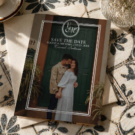 Elegantes Monogrammwappen Foto Save-the-Date-Karte Folieneinladung