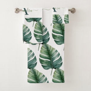 Elegantes Monstera-Grün Botanisches Handtuch-Set Badhandtuch Set