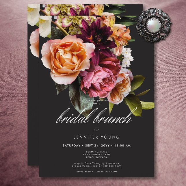 Elegantes Moody Burgundy & Pink Bridal Brunch Einladung (Elegant Moody Burgundy & Pink Floral Bridal Brunch Invitation)