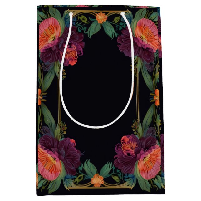 Elegantes Moody Pachy rosa boho floral Mittlere Geschenktüte (Vorderseite)