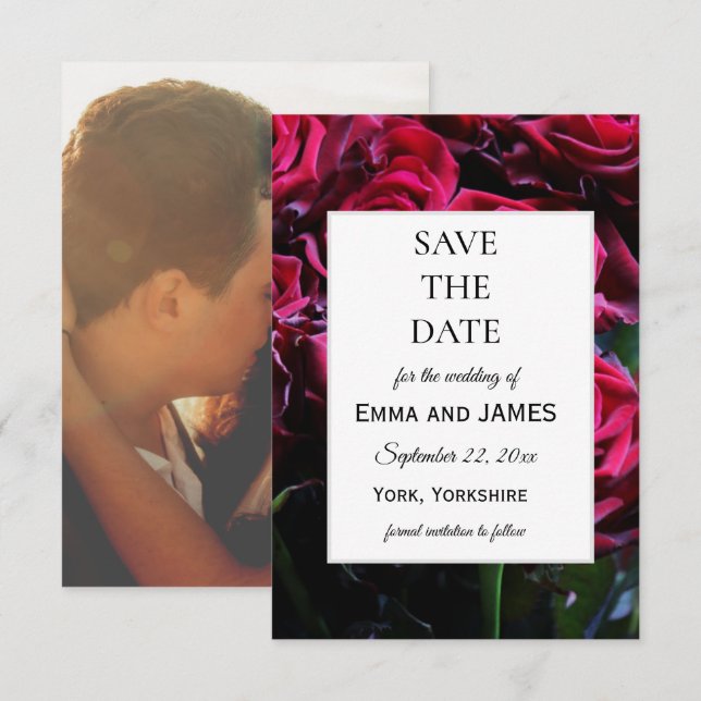 Elegantes Moody Romantic Rose Blumenmuster Foto Save The Date (Vorne/Hinten)