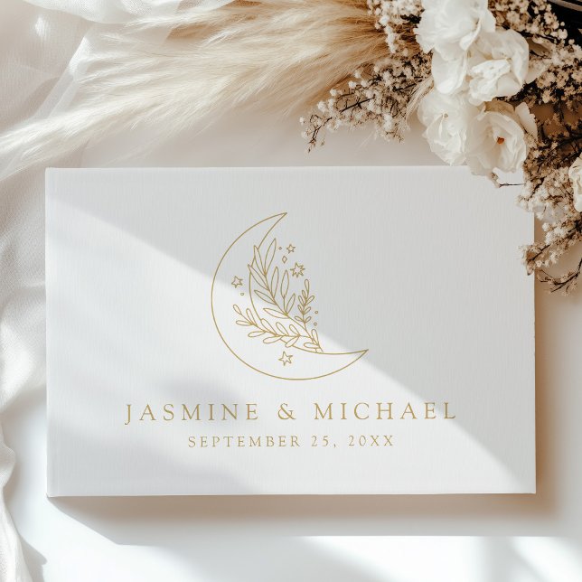 Elegantes Moon and Stars Gold Foto Hochzeit Gästebuch (Von Creator hochgeladen)