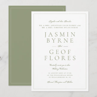 Elegantes Moosgrün und Weiß: Klassische Hochzeit Einladung