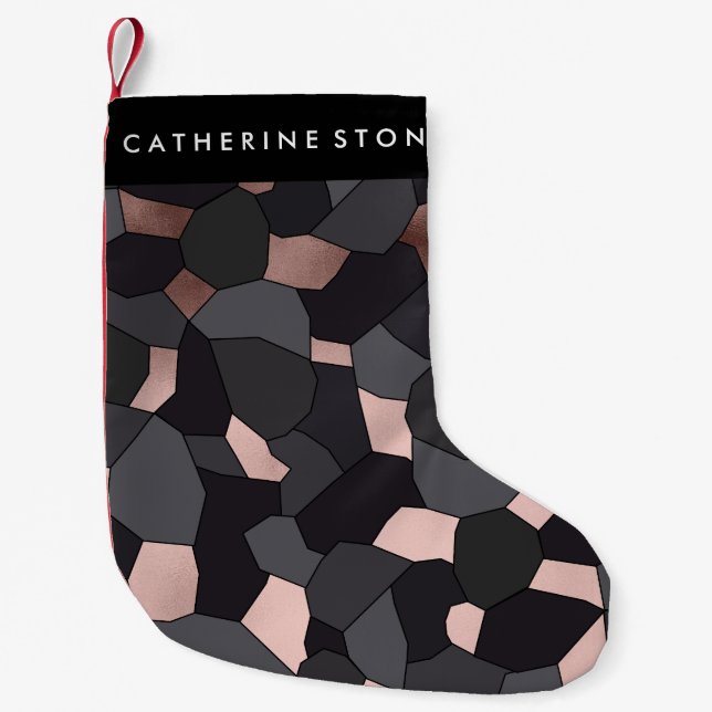 Elegantes Mosaik aus Rose, grau und schwarz Kleiner Weihnachtsstrumpf (Vorderseite)