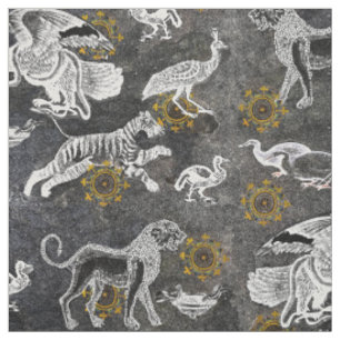 Elegantes Mosaik mit Löwen, Tiger, Adler, Pfau Stoff