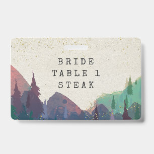 Elegantes Mountain Wedding Entree Abzeichen Ausweis