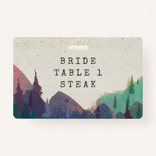 Elegantes Mountain Wedding Entree Abzeichen Ausweis