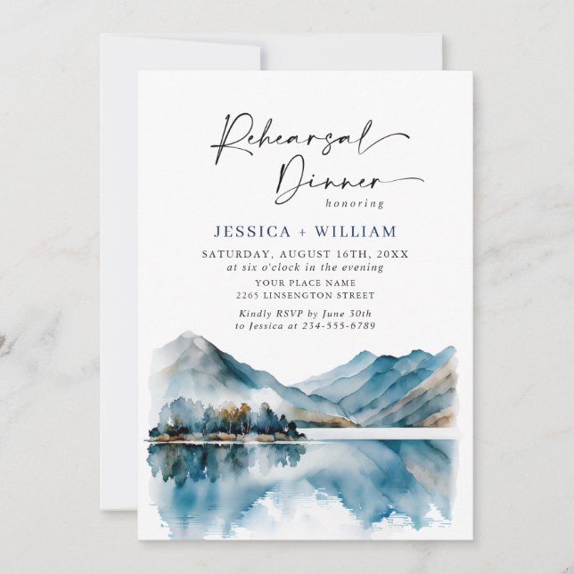Elegantes Mountains Forest Probe Dinner QR-Code Einladung (Vorderseite)