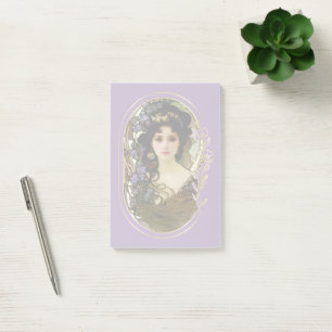 Elegantes Mucha-Stil-Porträt einer schönen Frau Post-it Klebezettel