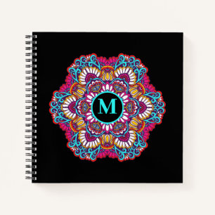 Elegantes Multi-Color Mandala Blühe Monogramm Notizbuch