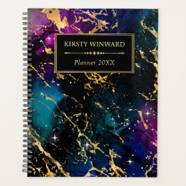 Elegantes Multi-Colors & Gold Galaxy-Marmor-Monogr Planer