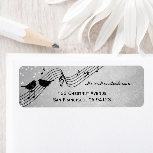 Elegantes Music Theme Wedding Return Label (Insitu)