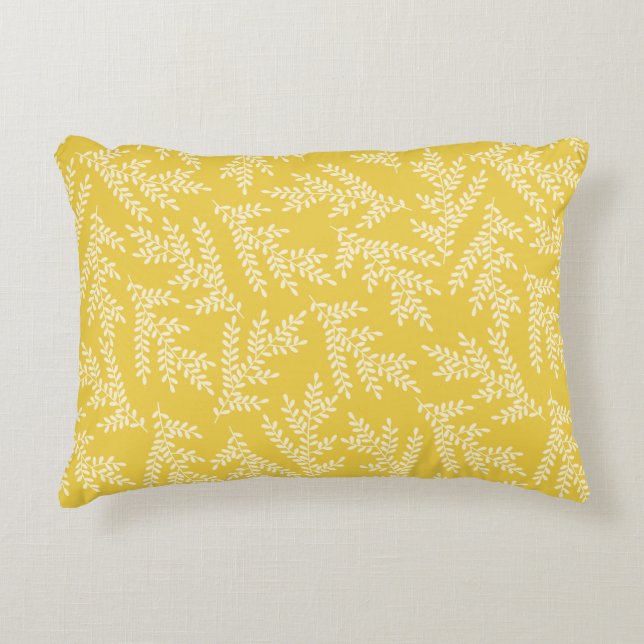 Elegantes Mustard Yellow Floral Blätter Muster Dekokissen (Vorderseite)