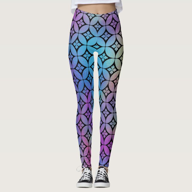 Elegantes Muster Abstrakter Blumenkreise Leggings (Vorderseite)