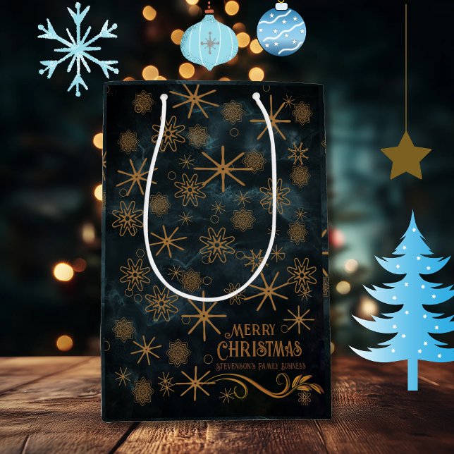 Elegantes Muster AQUAMARIN BLAU Frohe Weihnachten Mittlere Geschenktüte (Elegant Pattern TEAL BLUE Merry Christmas Medium Gift Bag)