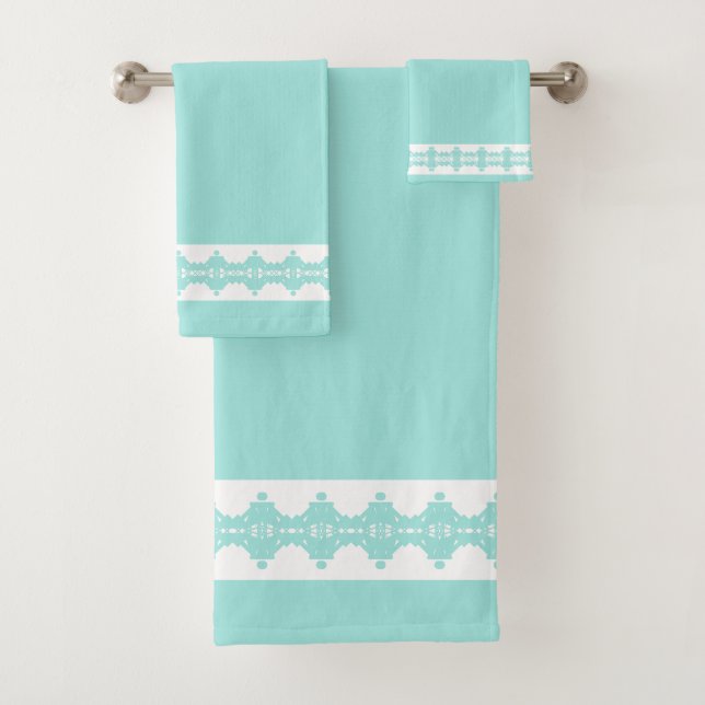 Elegantes Muster Aquamarin geometrischer Form Badhandtuch Set (Insitu)