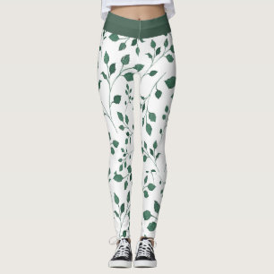 Elegantes Muster aus weißem und grünem Leaf Leggings
