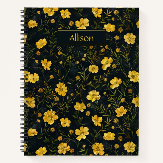 Elegantes Muster der Gelben Buttercup-Blume Notizbuch (Vorderseite)