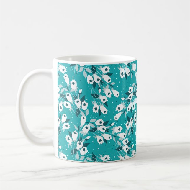 Elegantes Muster der Tulip Blume Botanisches Kunst Kaffeetasse (Links)