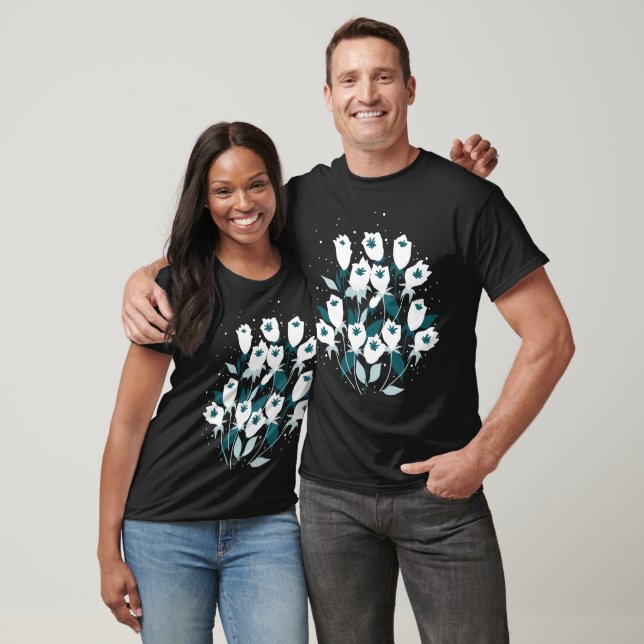 Elegantes Muster der Tulip Blume Botanisches Kunst T-Shirt (Unisex)