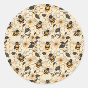 Elegantes Muster für Bienen und Honeycomb Runder Aufkleber