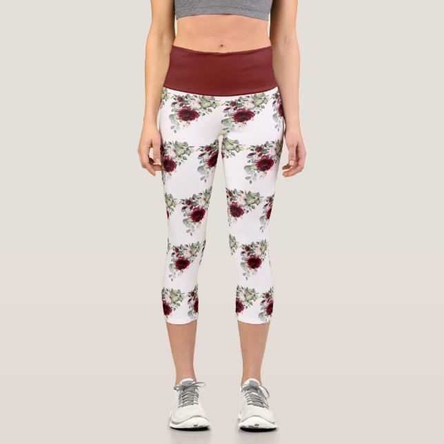 Elegantes Muster für die Blume des Burgundy Blush Capri Leggings (Vorderseite)