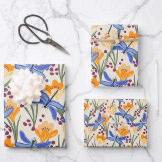 Elegantes Muster für Dragonfly und Crocus Geschenkpapier Set