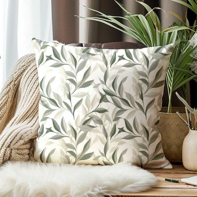 Elegantes Muster für grüne Blätter Kissen (Green leaves decorator pillow)