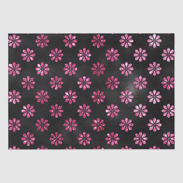 Elegantes Muster für Hot Pink Glitzer und Schwarze Seidenpapier (Vorderseite)