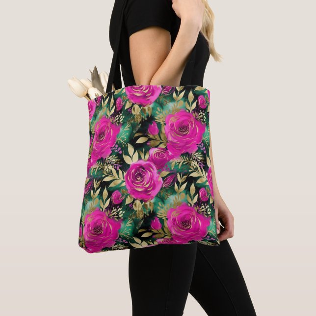 Elegantes Muster für Lila und Aquamarine Blume Tasche (Von Nahem)
