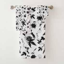 Elegantes Muster für Schwarz-weiße Passion-Blume Badhandtuch Set