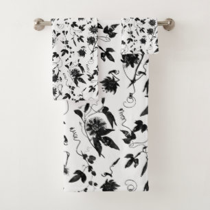 Elegantes Muster für Schwarz-weiße Passion-Blume Badhandtuch Set
