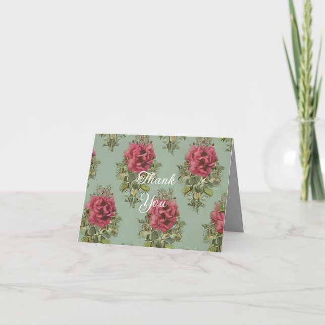 Elegantes Muster für Viktorianische Rote Rose Dankeskarte (Vorderseite)